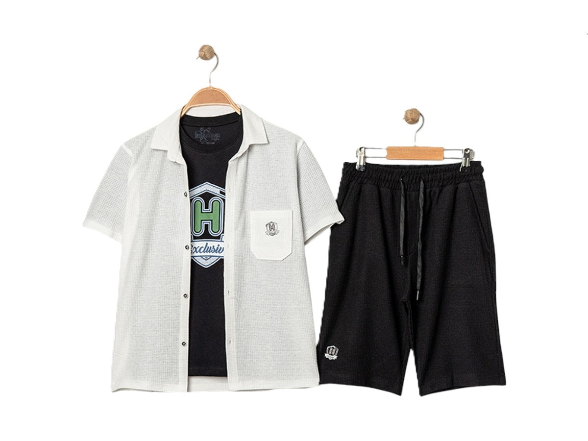 3 teiliges Jungen Set mit Hemd, Shirt & Shorts