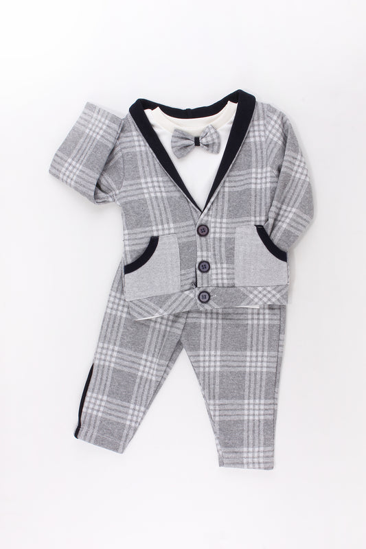 Baby Jungen 3-teiliges Anzug Set Grau kariert