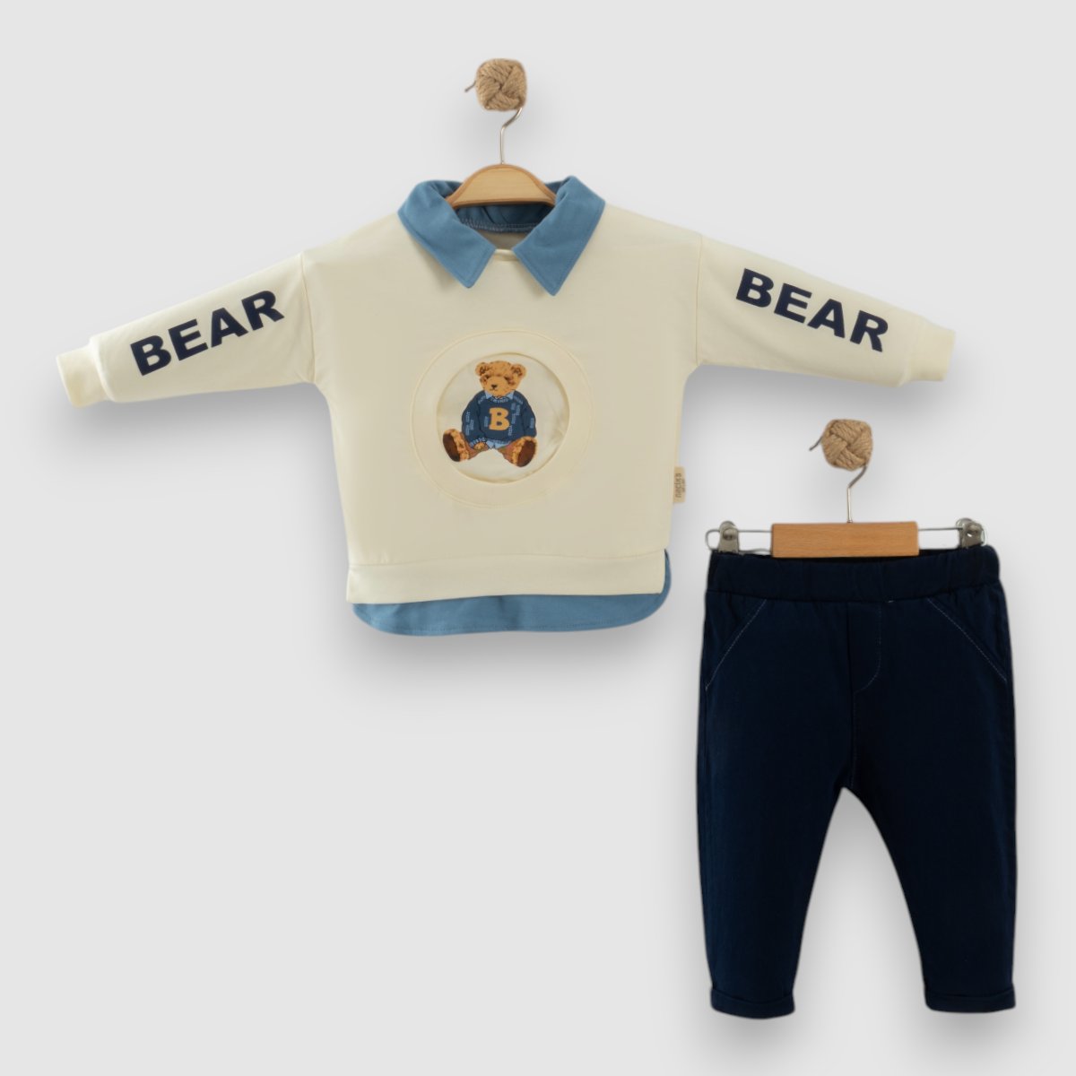 Baby Outfit 2-teilig – Langarmshirt mit Bärchen-Motiv & Hose | 100% Baumwolle