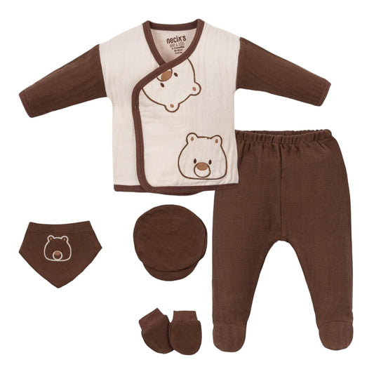 Baby 5-teiliges Erstlingsset aus Musselin – Bärchen Design