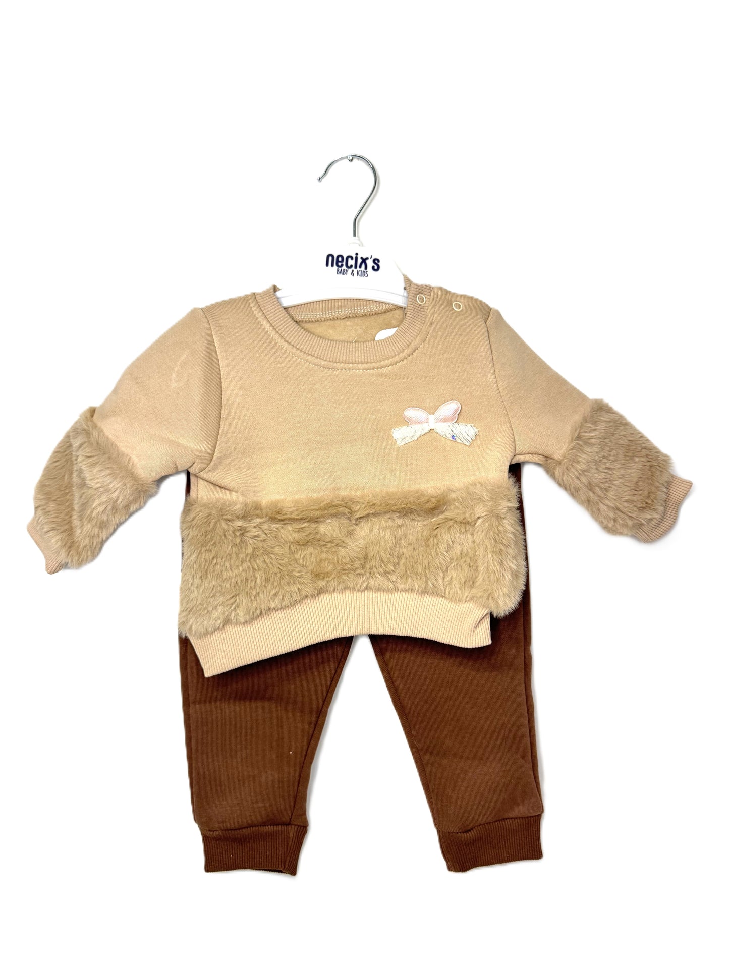 2-teiliges Mädchen Outfit – Pullover mit Kunstfell & Hose