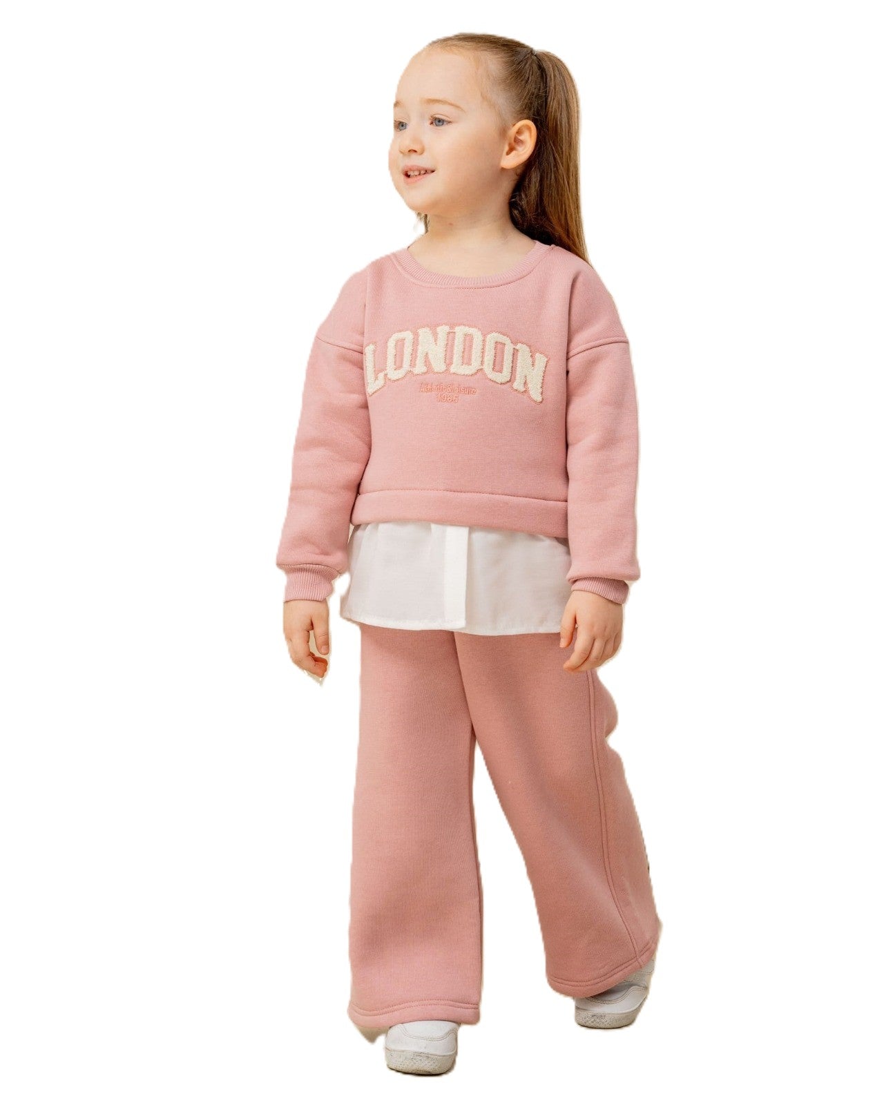 Mädchen Outfit 2-teilig – Sweater mit „London“-Schriftzug & Schlaghose