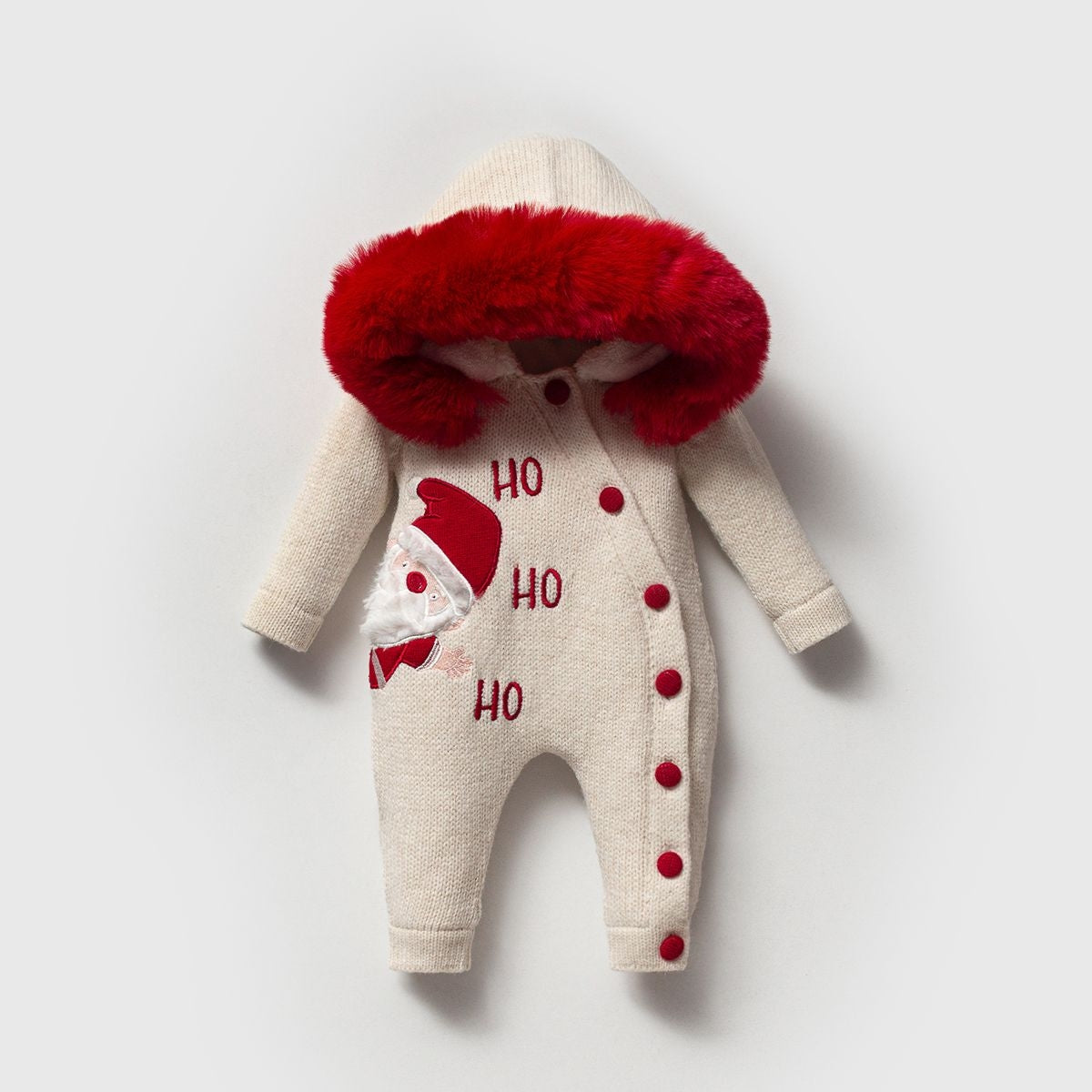 Ho Ho Ho – Weihnachts-Strickoverall von Nipperland (Creme / Rot)