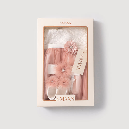 Elegantes 3-teiliges Baby Mädchen Kleid Set | Kleid, Haarband & Schuhe