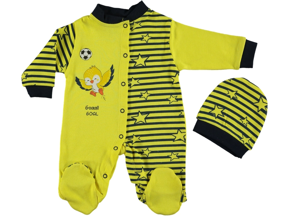 Mini Fanartikel – Baby Strampler Gelb-Blau Fußball Design