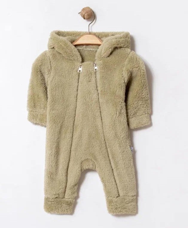 Baby Overall aus Teddyfleece – Rosa oder Grün mit Kapuze & Ohren