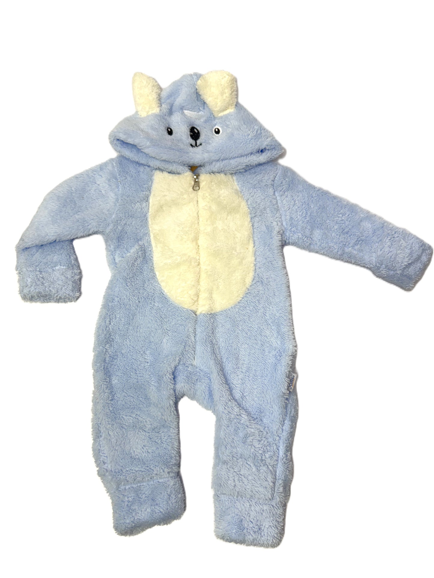 Baby Overall mit Kapuze – Flauschiger Einteiler in Blau mit Bärchen-Design