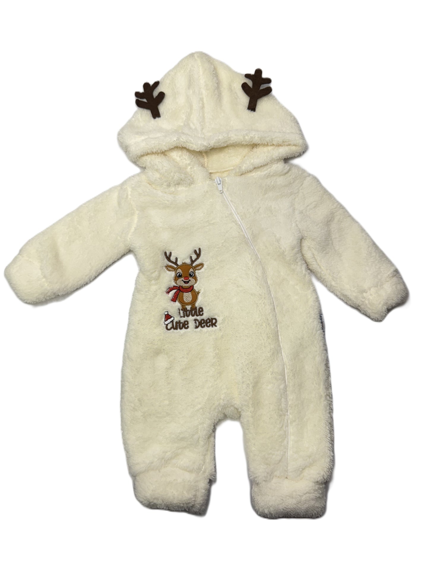 Baby Overall „Little Cute Deer“ – Flauschiger Winteranzug mit Rentier-Motiv & Kapuze
