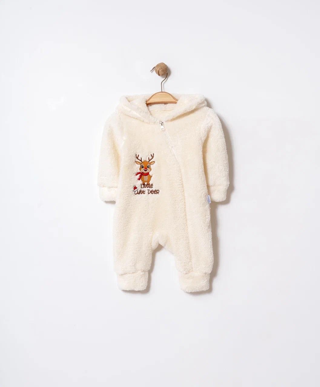 Baby Overall „Little Cute Deer“ – Flauschiger Winteranzug mit Rentier-Motiv & Kapuze