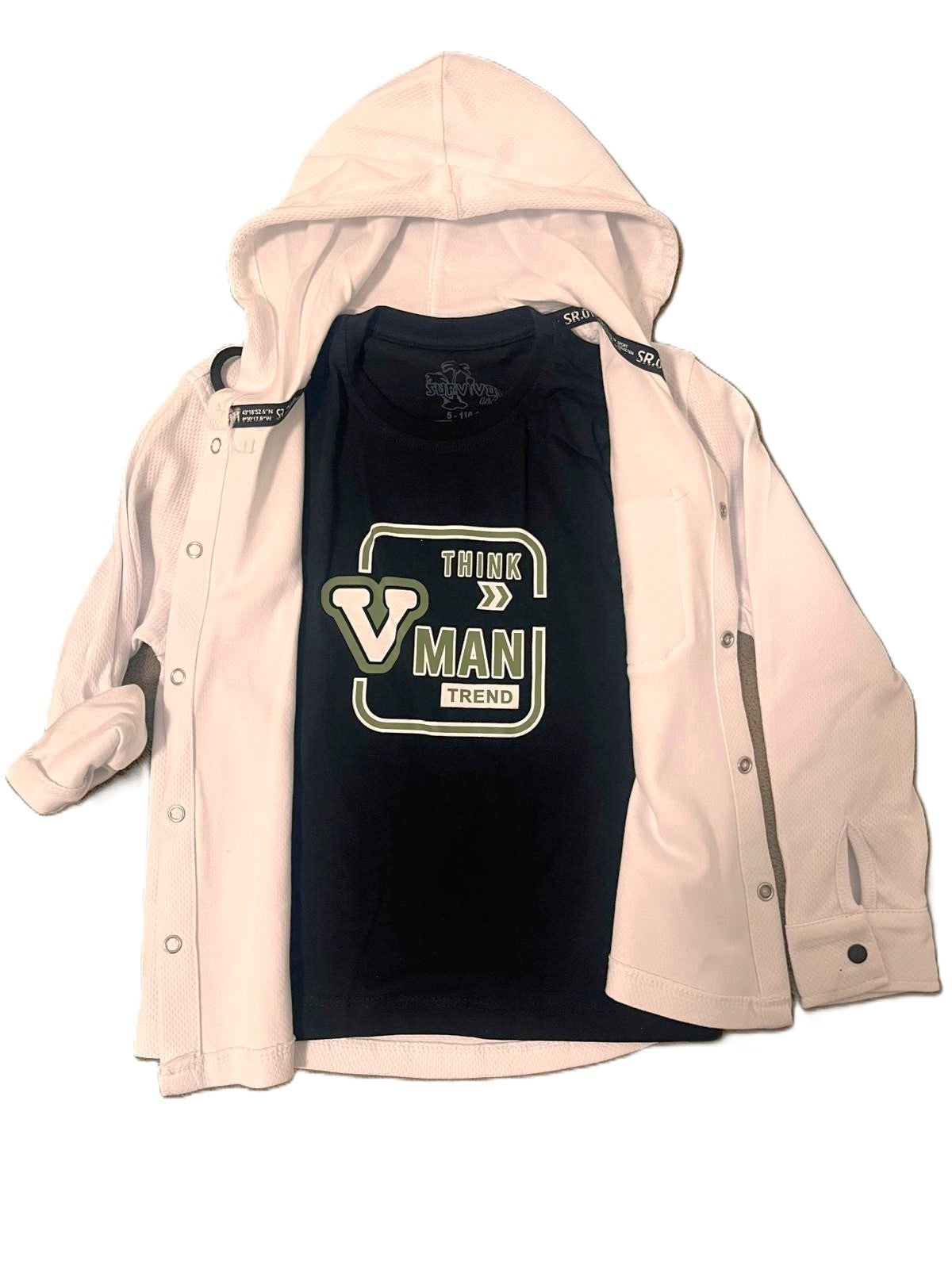 Jungen Set – Schwarzes T-Shirt & weißes Kapuzenhemd