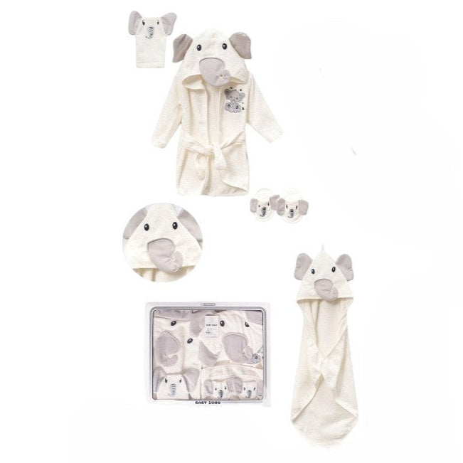 Kinder Badeset mit Elefanten Design aus 100% Baumwolle Frottee - 4-teilig