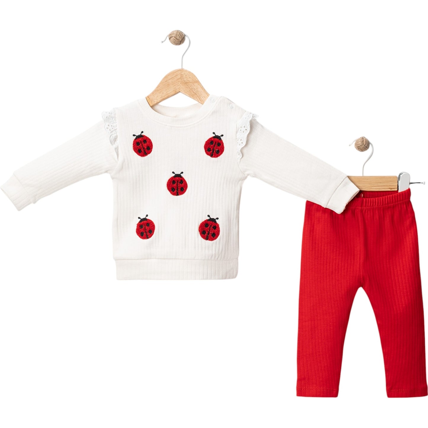 2-teiliges Baby Outfit – Langarmshirt mit Marienkäfer-Motiv & rote Hose