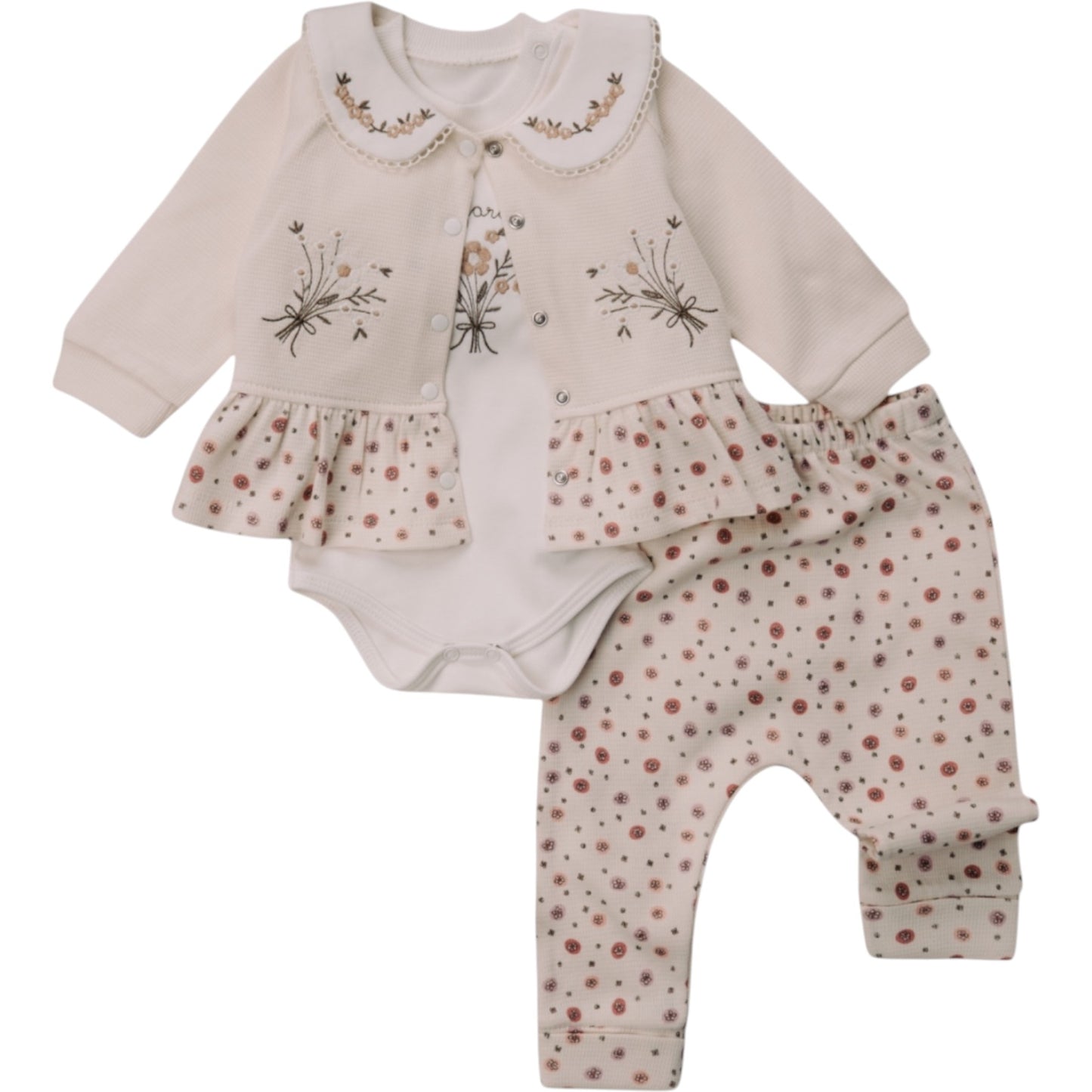 Baby Mädchen 3-teiliges Outfit – Body, Jacke & Hose mit Blumenmuster