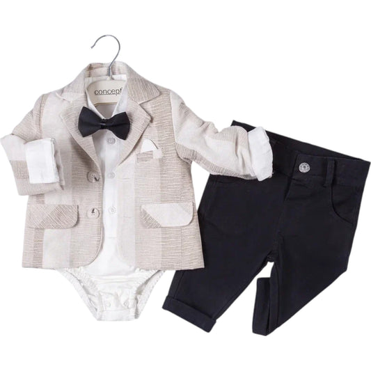 Elegantes 4-teiliges Baby Anzug Set – Sakko, Hemdbody, Hose & Fliege