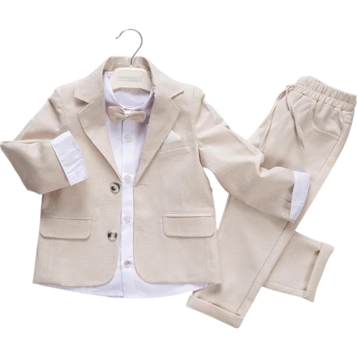 Hochwertiges Kinder Anzug Outfit – Festlich 4-teilig in Beige