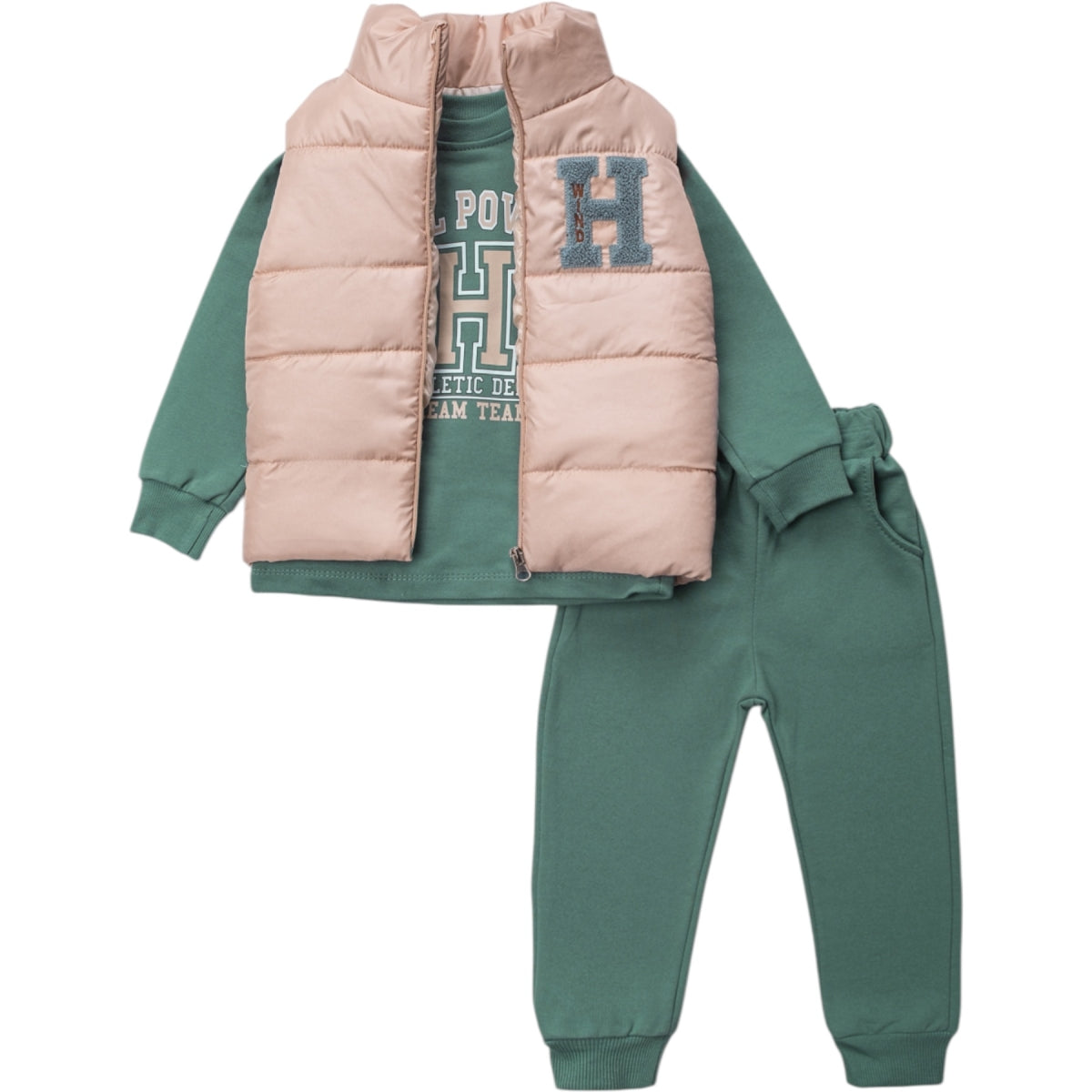 3-teiliges Jungen Outfit – Steppweste, Oberteil & Hose