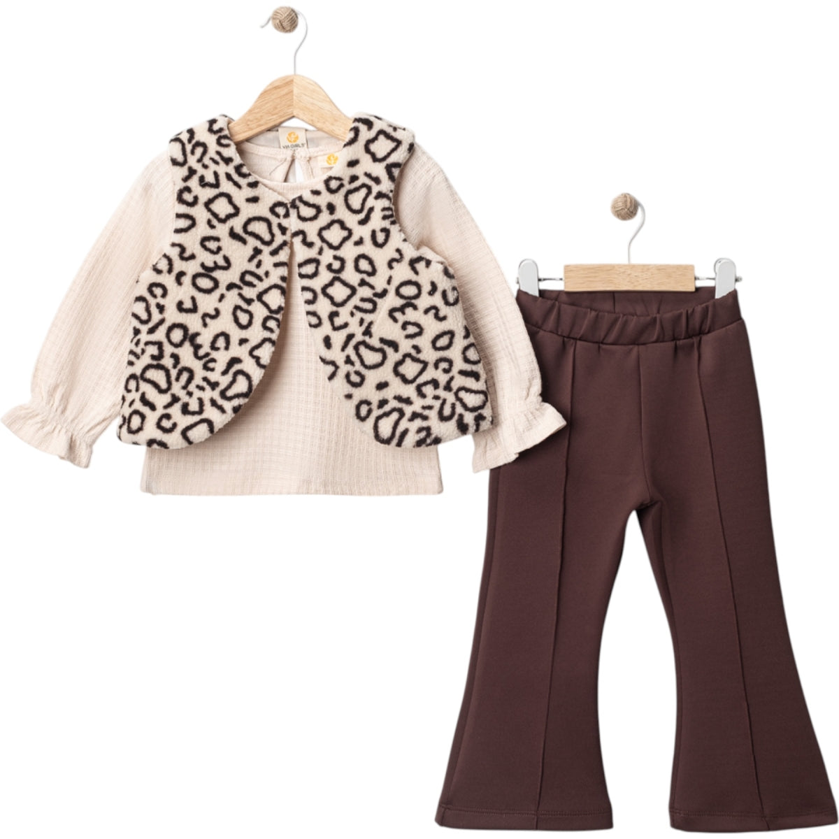 Mädchen 3-teiliges Outfit – Bluse, Hose & Weste mit Leopardenmuster