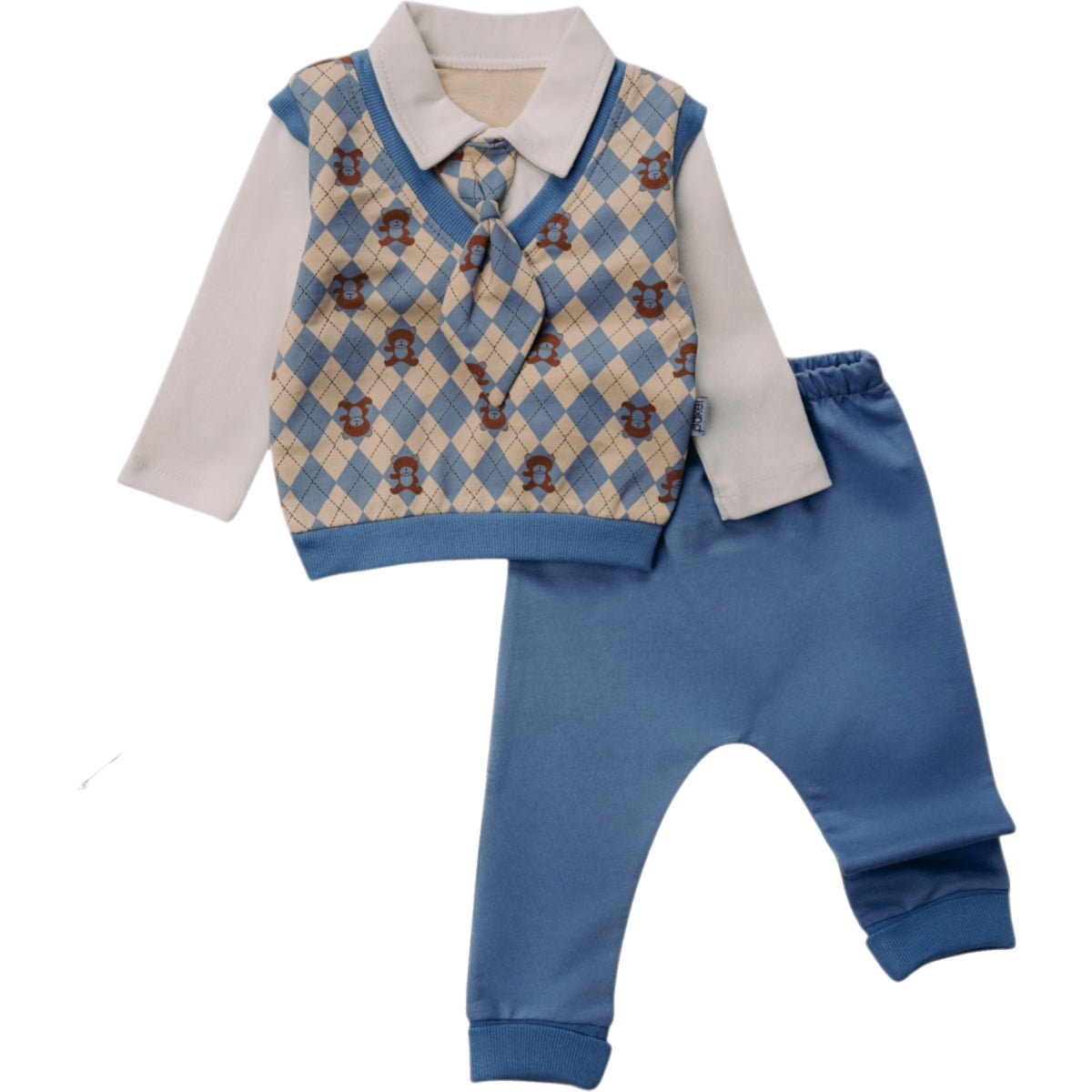 Baby Jungen 2-teiliges Set – Langarmshirt mit Pullunder-Optik & Hose