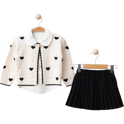 Dreiteiliges Mädchen-Outfit mit Rock, Oberteil & Weste – elegant & süß