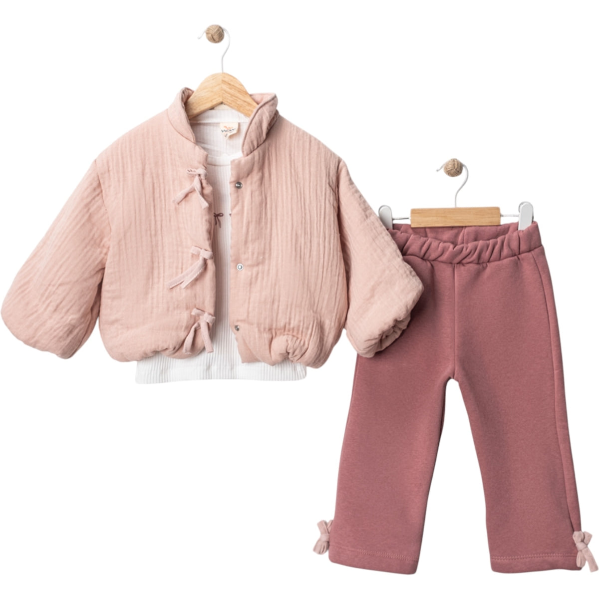 3-teiliges Baby Mädchen Set mit Jacke, LOVE-Shirt & Hose – Altrosa