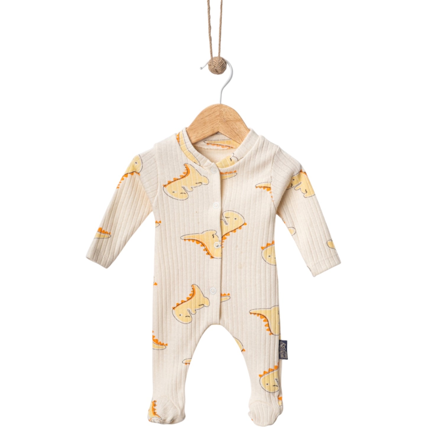 Baby Strampler mit Dinosaurier-Motiv – Cremefarben, Langarm, Baumwolle, mit Fußteil