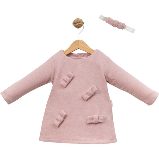 Baby Kleid mit Schleifen & passendem Stirnband – Altrosa