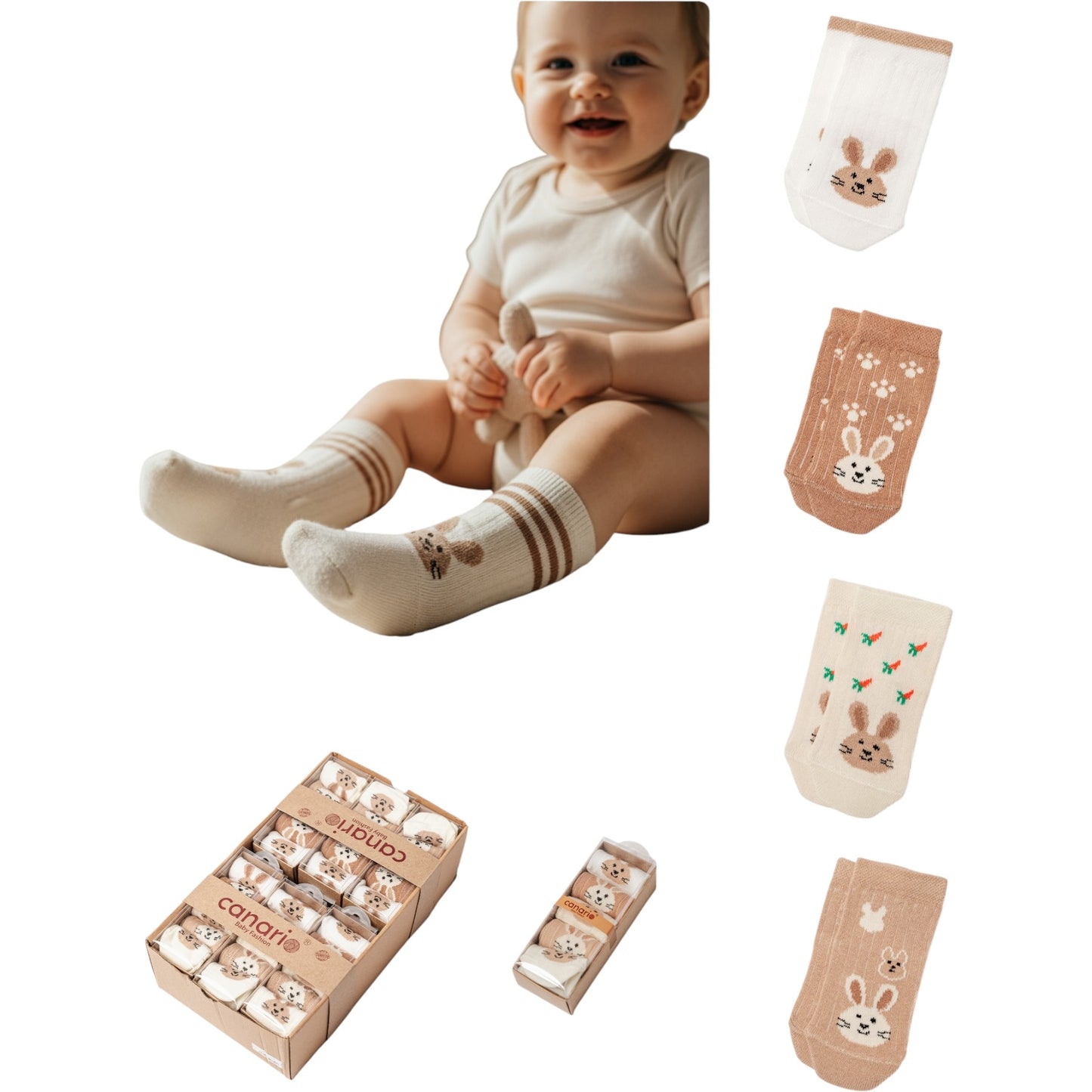Baby Socken Set – 5er Pack mit süßen Tiermotiven, Box-Verpackung, 100% Baumwolle