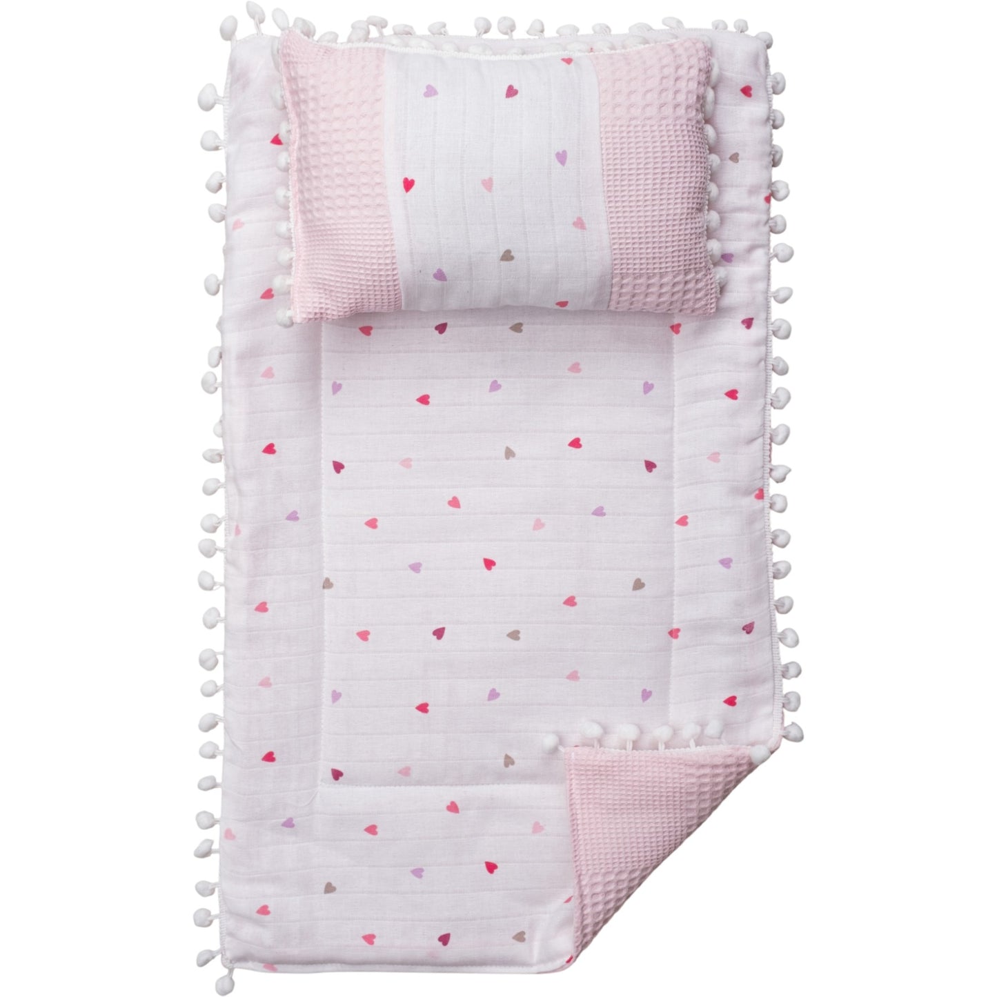 Wickelunterlage „Sweet Hearts“ – für Babymädchen | Mit Herzmuster & Kissen