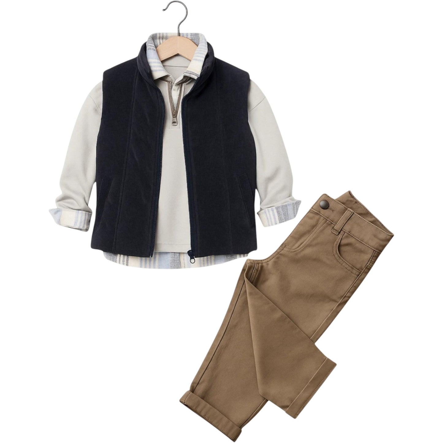 4-teiliges Jungen Outfit – Hemd, Oberteil, Weste & Hose