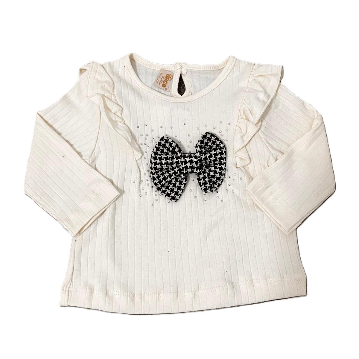 Zweiteiliges Baby-Mädchen Outfit mit Oberteil & Rock – Schwarz-Weiß Schleifenlook