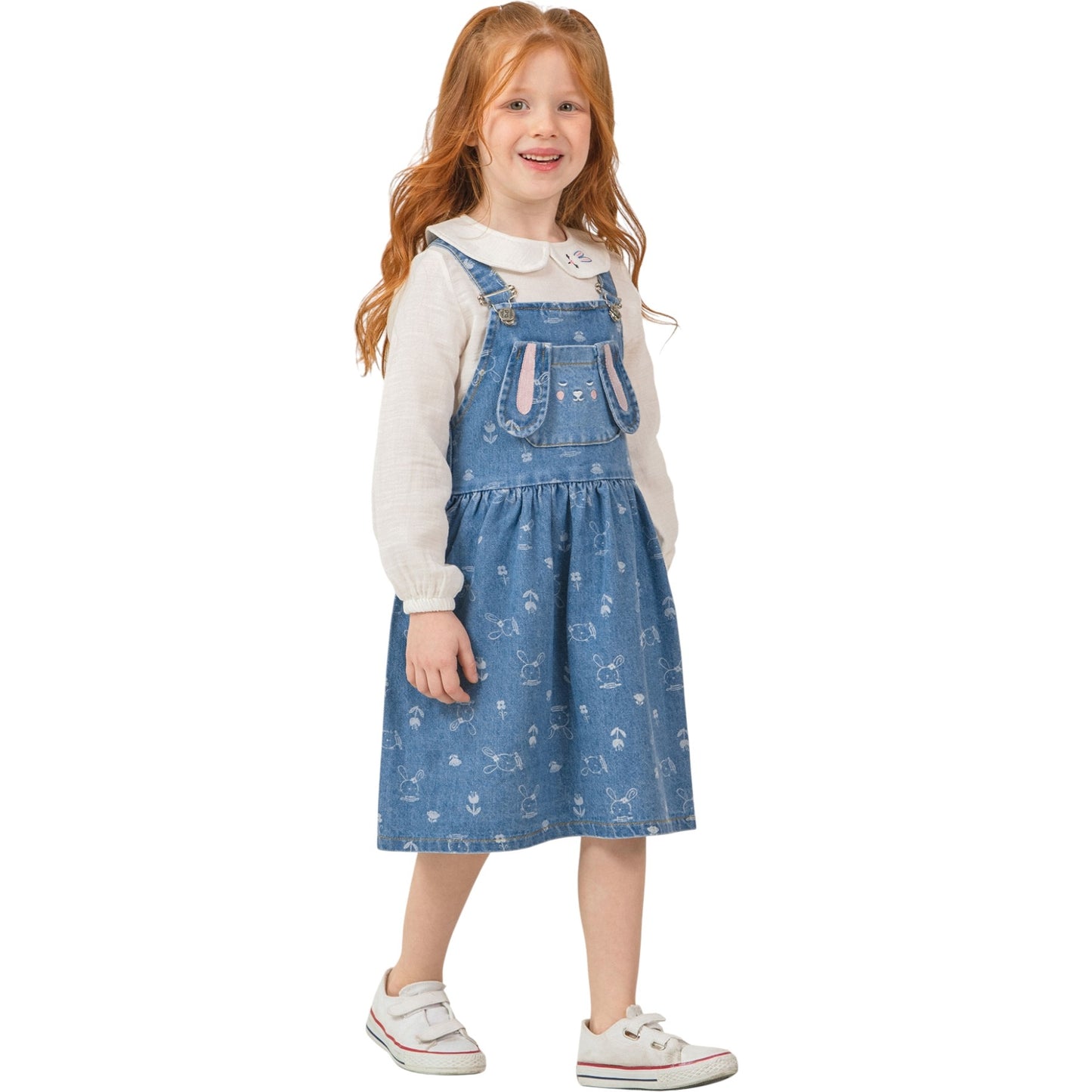Zweiteiliges Outfit-Set für Mädchen – süßes Jeanskleid mit Oberteil 🐰💙