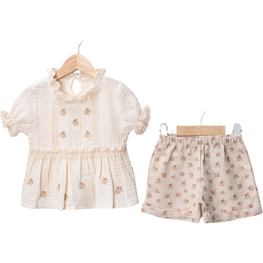 Set Musselin Blumen Stickerei