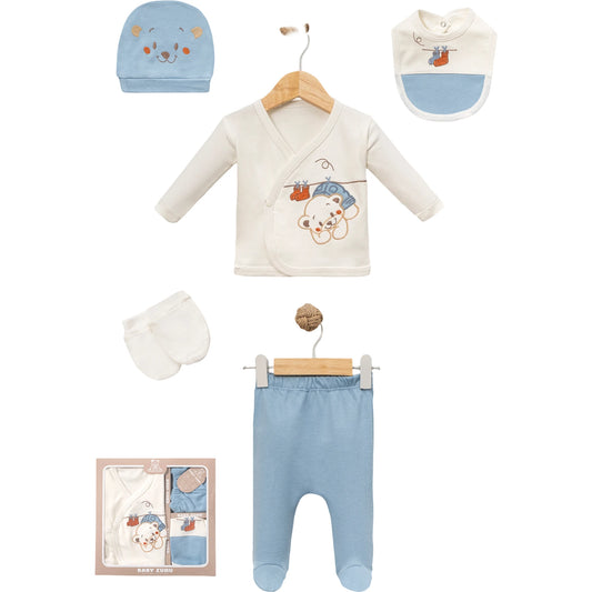 Erstlingsset Baumwolle Blau Bärenmotiv