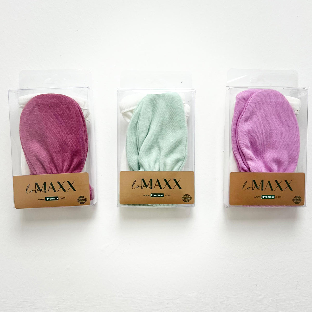 Baby-Handschuhe 2er Set Baumwolle – Weiß + Farbe (Pink/Mint/Lila)