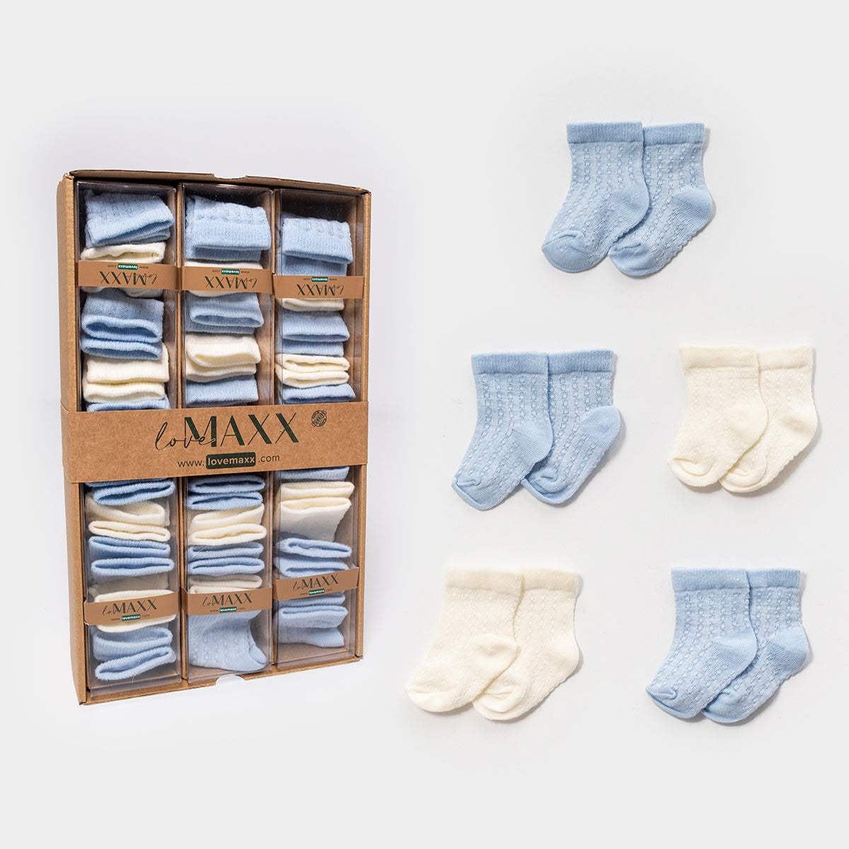 Baby-Socken Set 5-teilig – 3x Blau & 2x Weiß