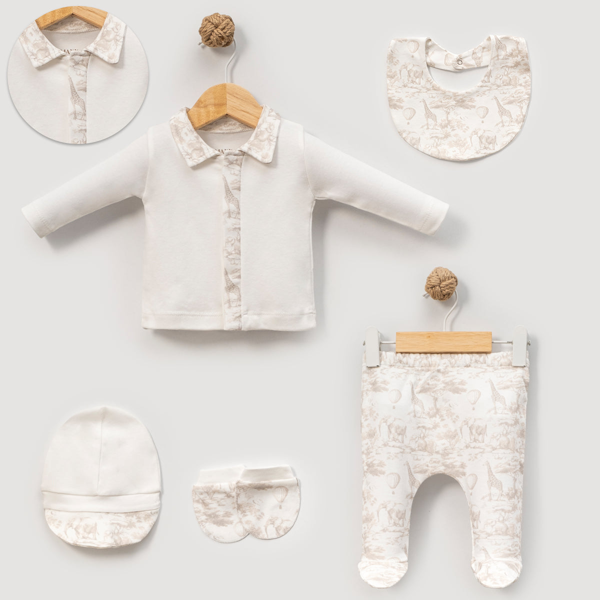 Zartes 5-teiliges Erstlingsset für Baby Jungen | Mit Mütze, Hose & Oberteil