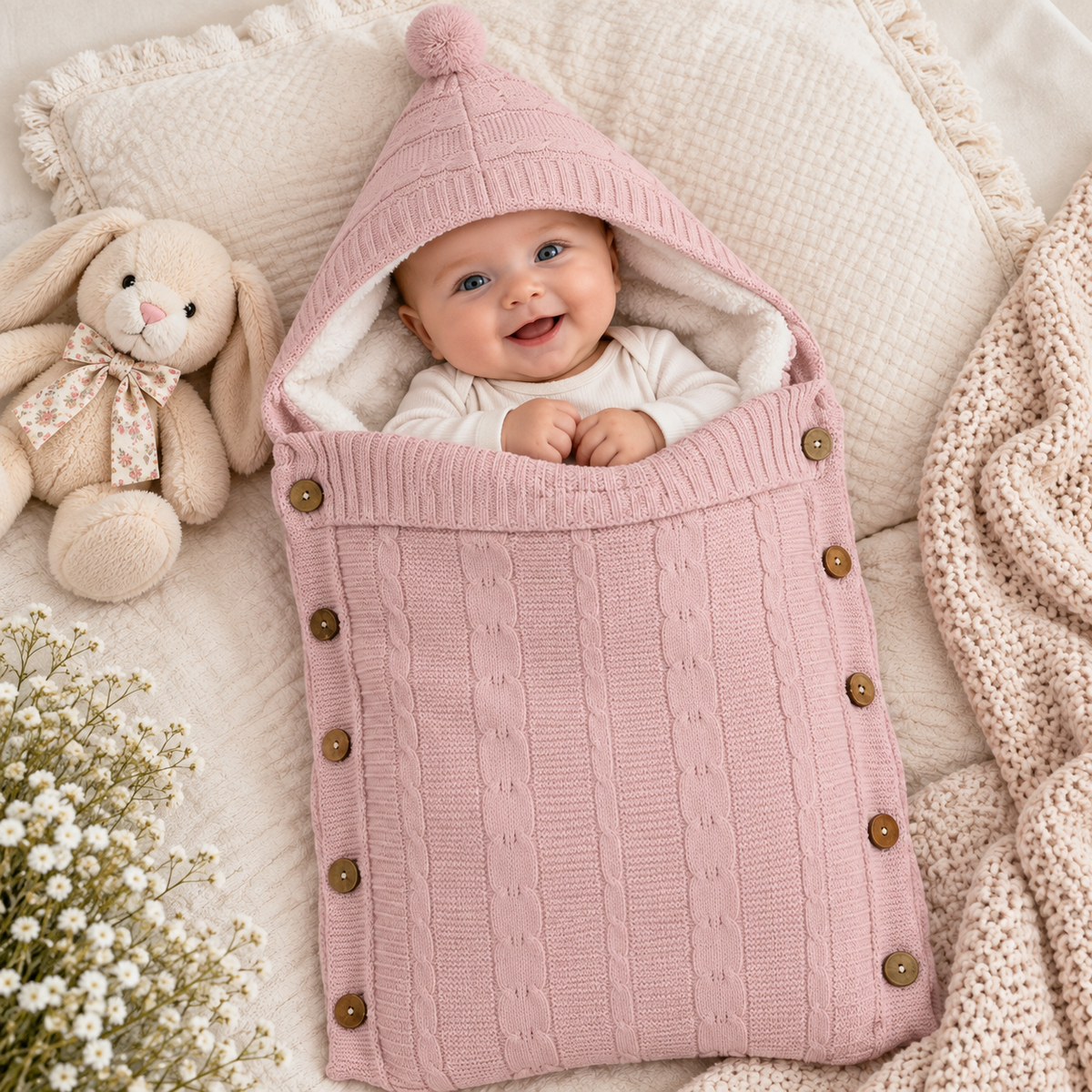 Baby Einschlagdecke Baumwolle Zopfmuster