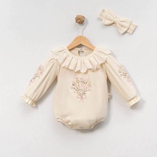 Babybody Baumwolle Blumenstickerei Rüschenkragen