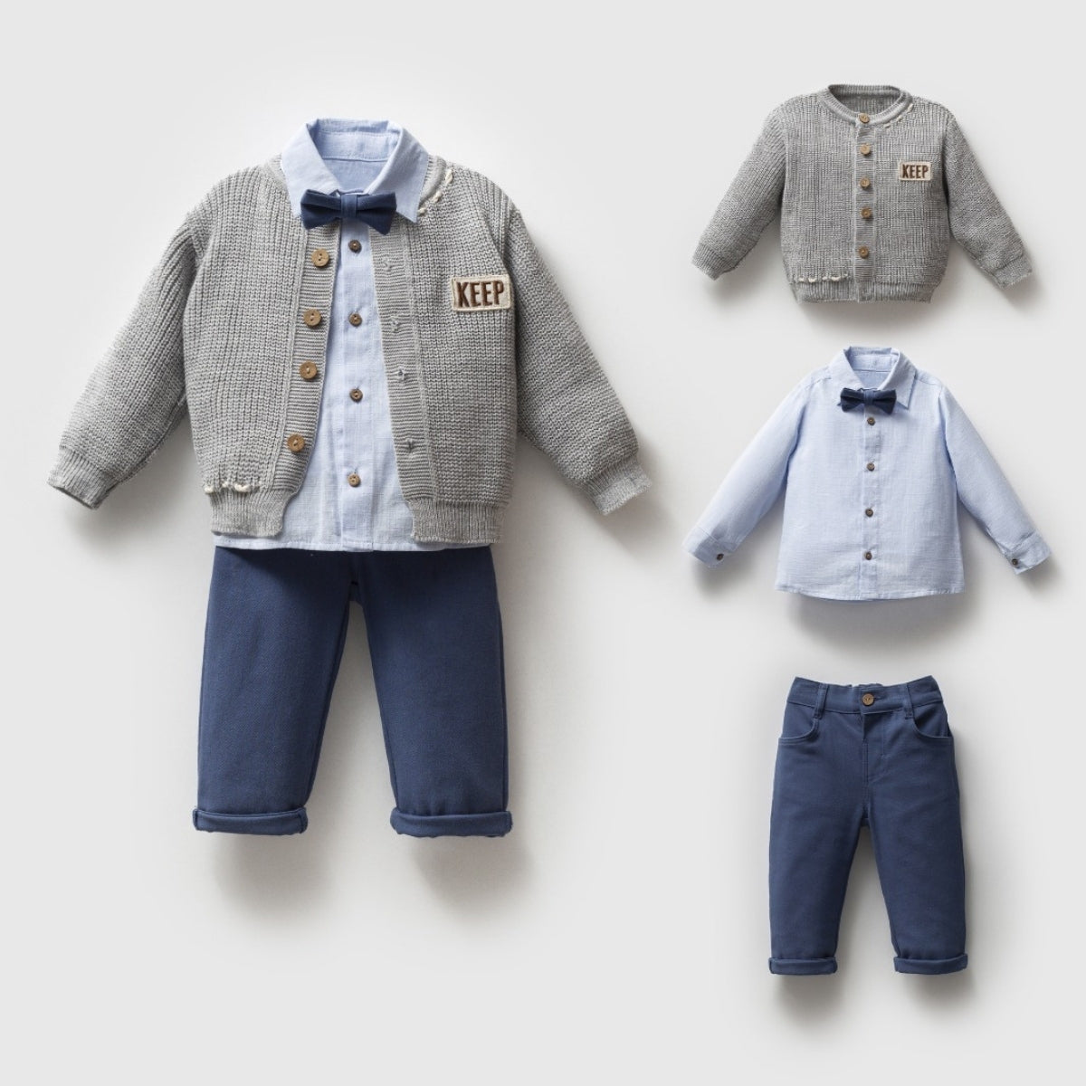 Jungen Outfit 3-teilig | Hemd mit Fliege, Strickjacke & Hose | Elegantes Set
