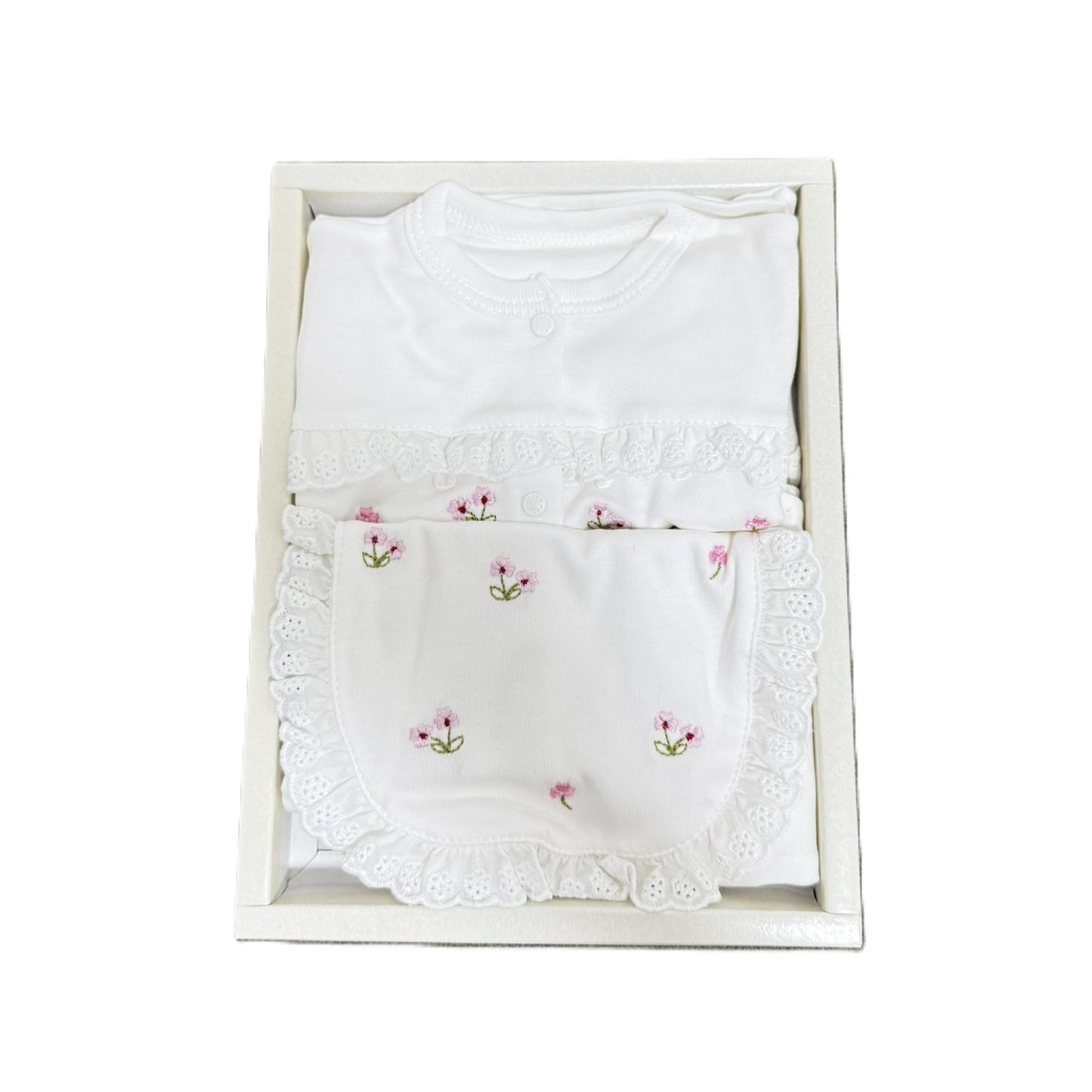 Zartes 5-teiliges Erstlingsset für Baby-Mädchen | Mit Spitze & Blumenstickerei