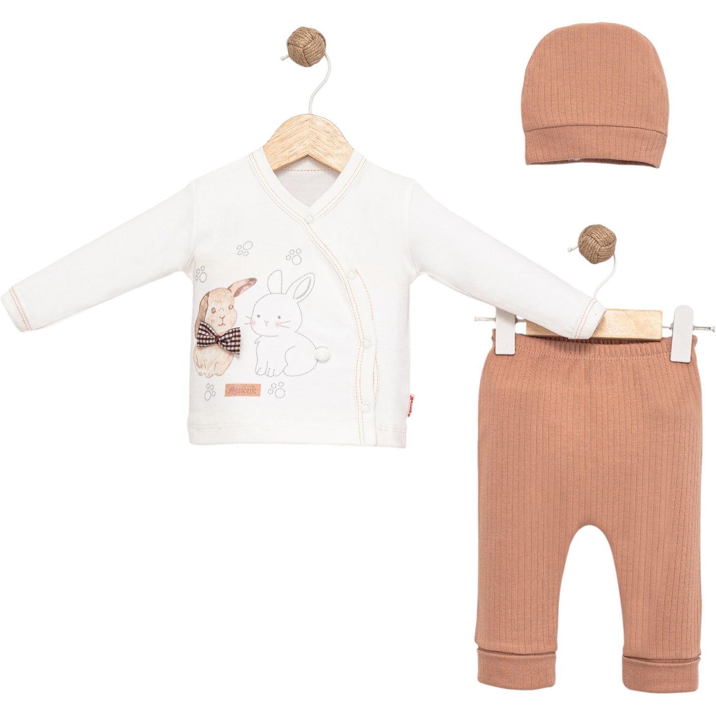 Baby Erstlingsset 3-teilig mit Hasen-Motiv & Mütze