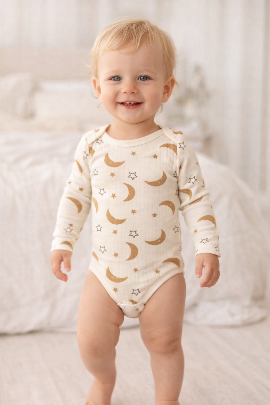 Baby Body Mond & Sterne – Langarm | Creme Beige | Unisex