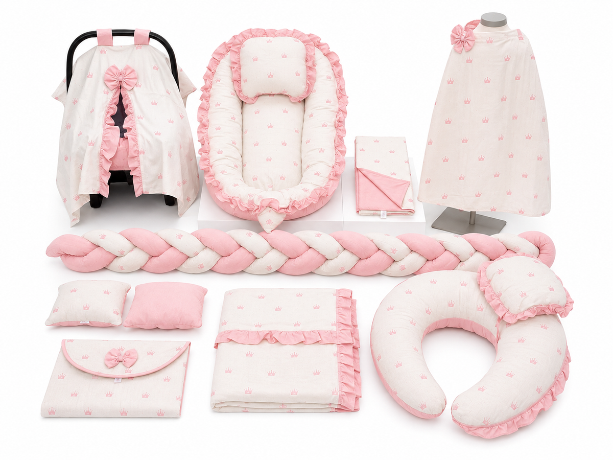 Baby Nestchen Set Rosa mit Kronen 13-teilig