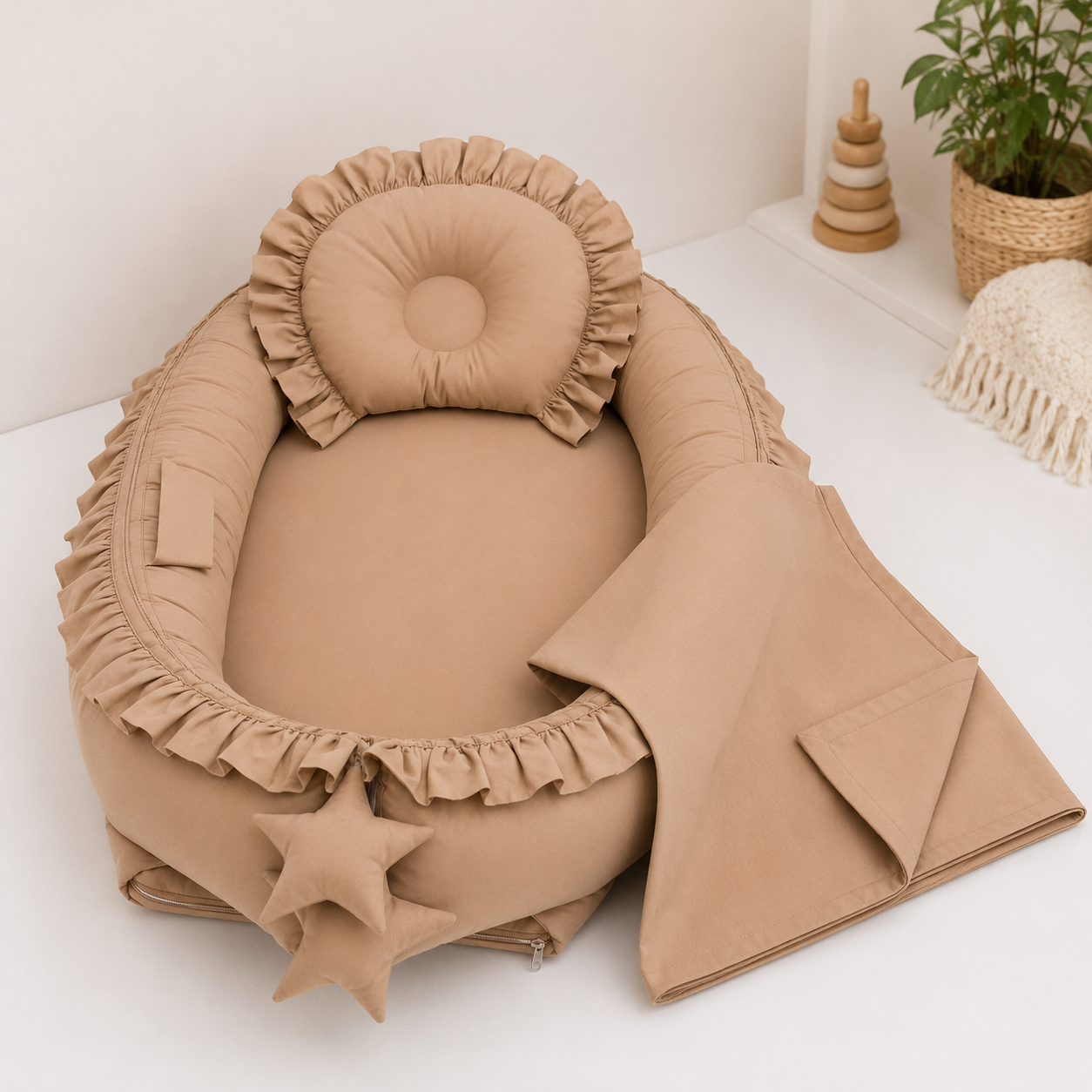 Babynest Rüschen Braun
