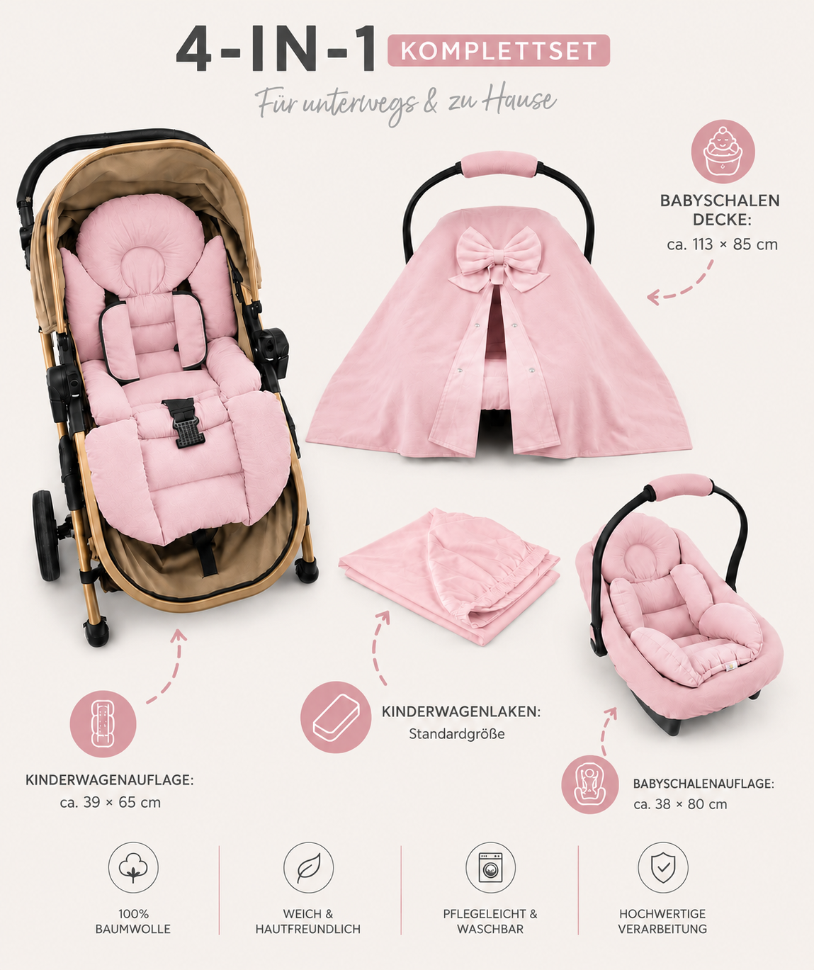 Kinderwagen Set Rosa Schleife
