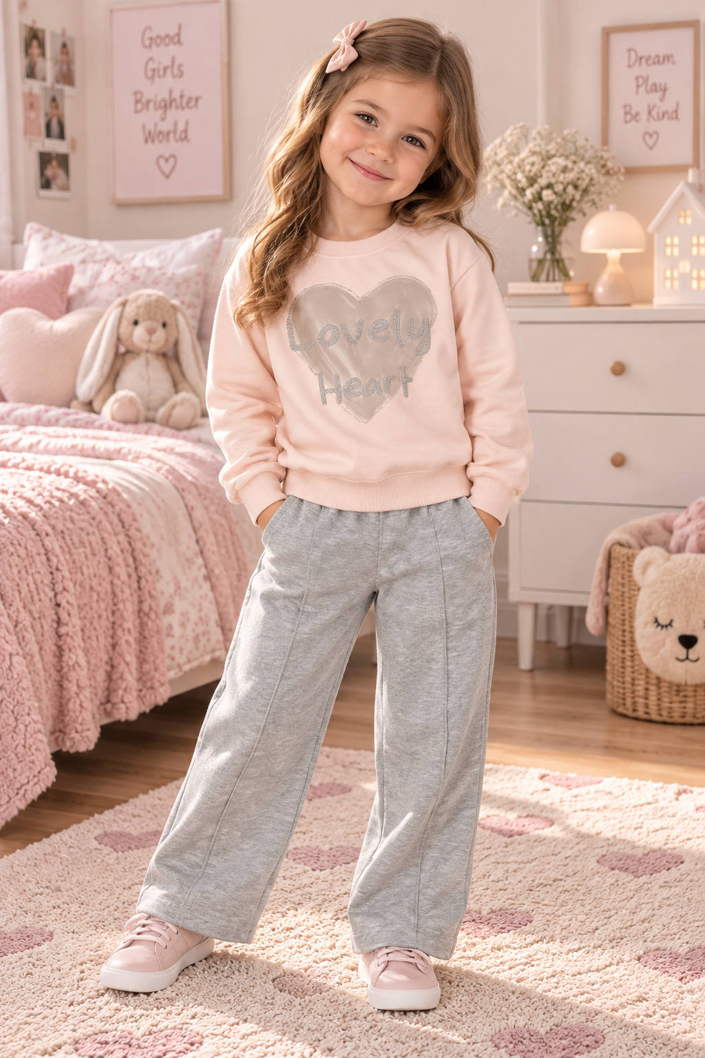 Mädchen 2-teiliges Set „Lovely Heart“ – Sportlich & Glitzernd 💖✨