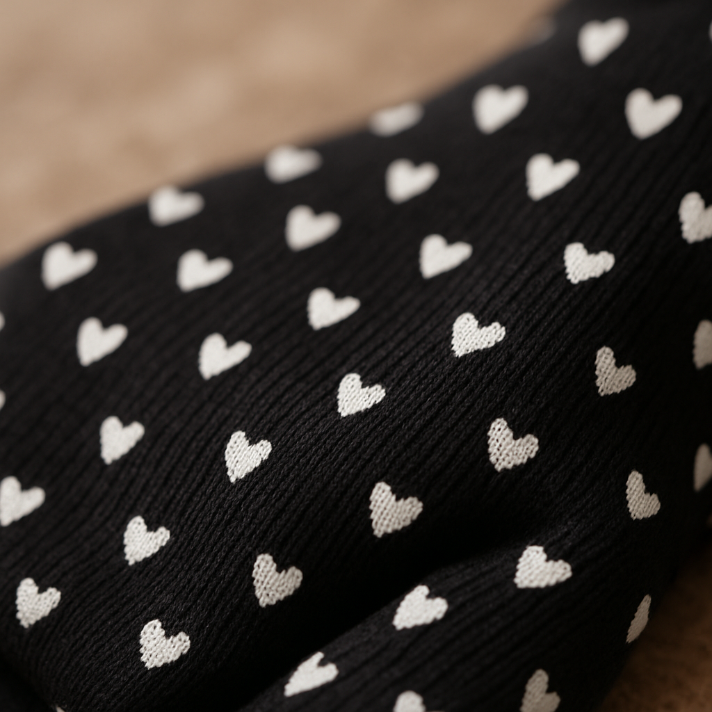 Baby Erstlings-Set Schwarz mit weißen Herzen – 6-teilig (Body, Hose, Wickelshirt, Mütze, Handschuhe, Lätzchen, Decke)