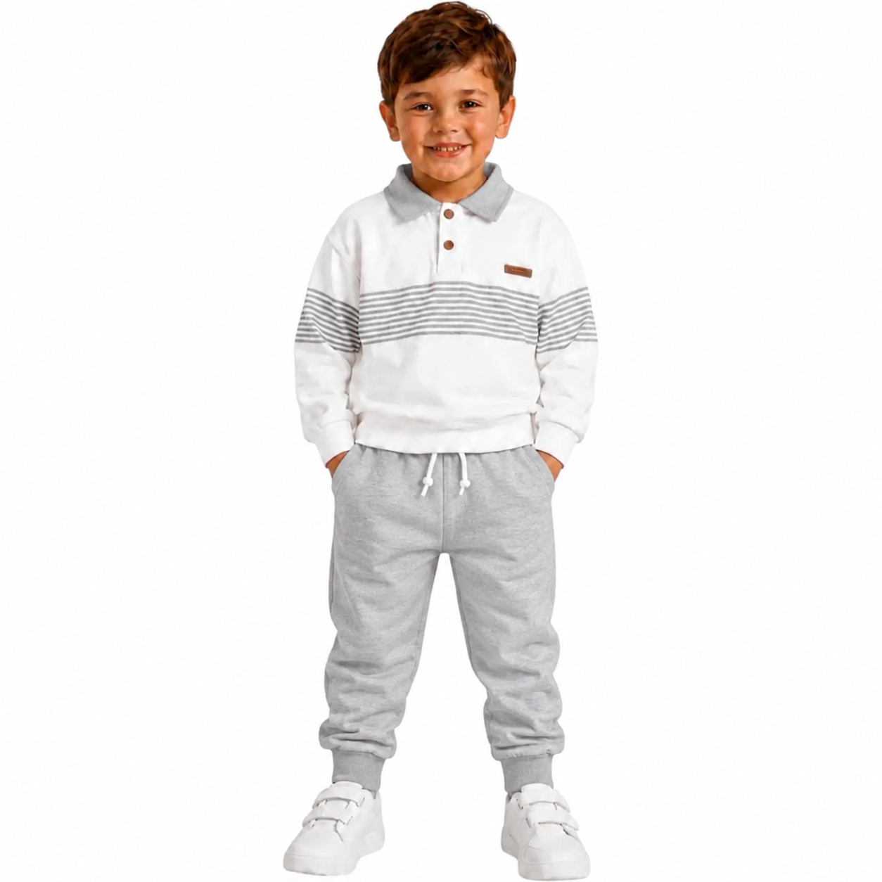 Jungen Jogginganzug Streifen Grau