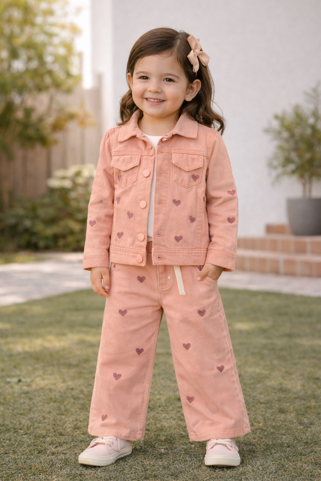 Mädchen 3-Teiler Outfit Rosa mit Herz-Stickerei & Shirt