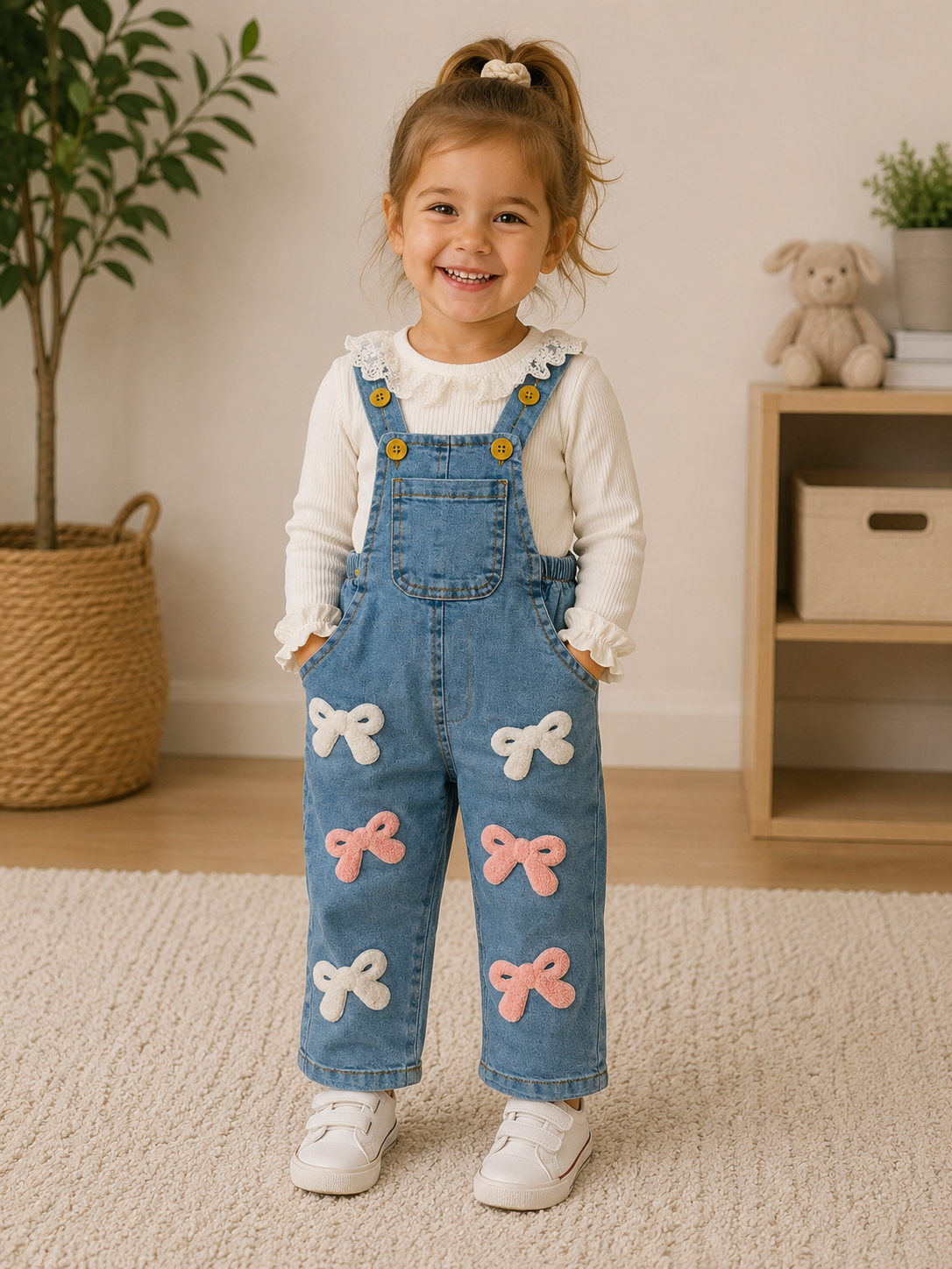 Mädchen Latzhose Jeans Schleifen